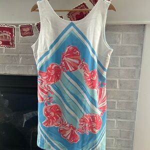 Lilly Pulitzer Blue and Pink Shell Print Dress shift dress Large nwot